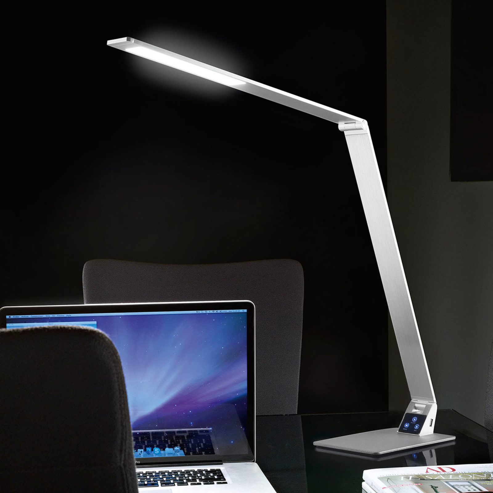 Fabas Luce Flat LED desk lamp Wasp made of aluminium, for Workroom / Office, aluminium, 12 W, energy efficiency: A+, H: 106 cm