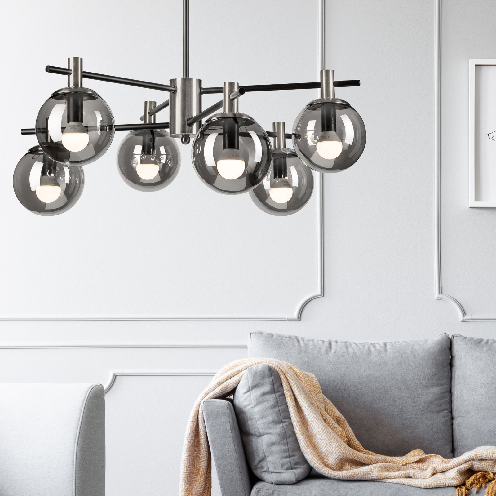 Deckenlampe Lilou, Ø 53cm, rauchgrau, Glas/Metall, 6-flg.