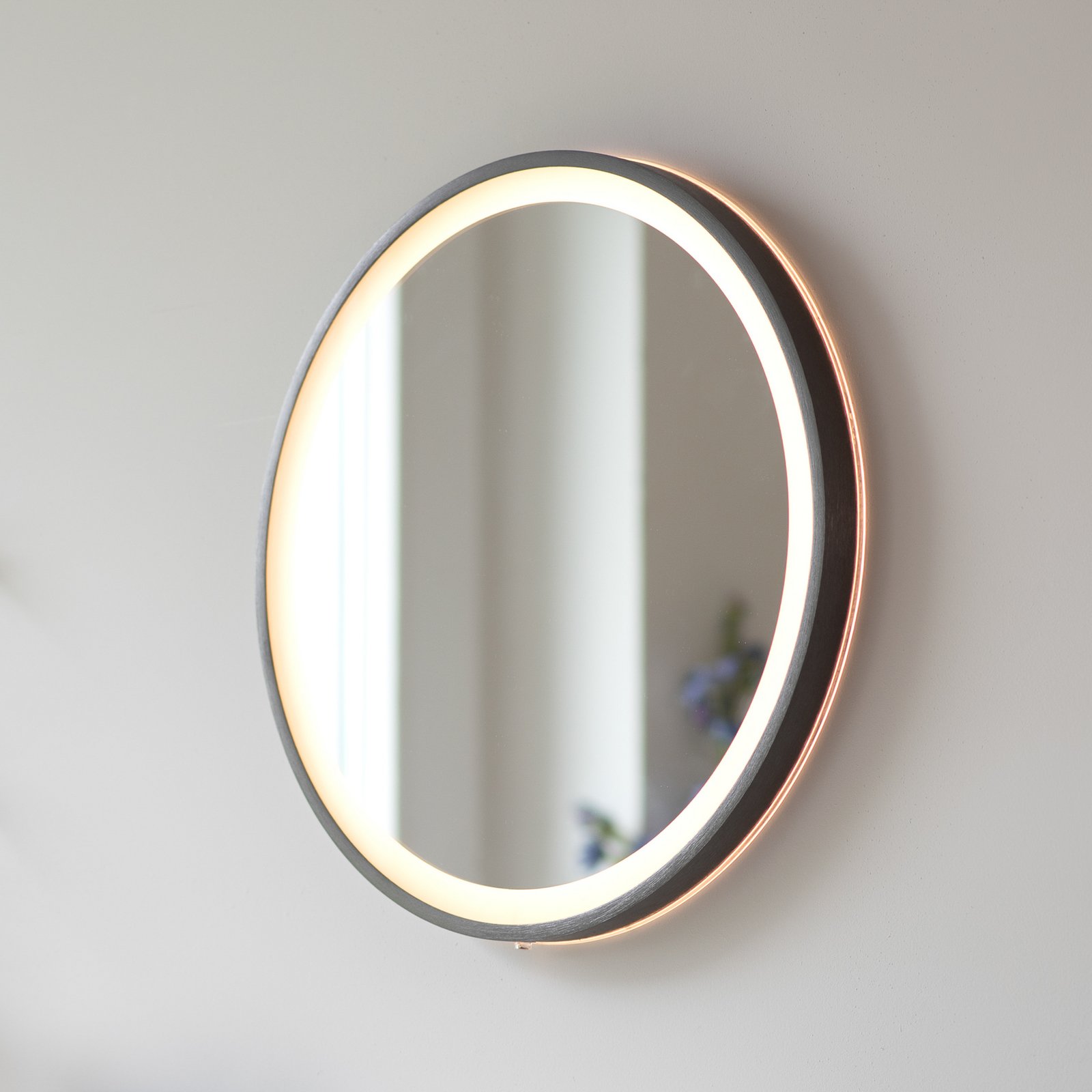 VIDRO LED wall mirror, grey, Ø 46 cm, power bank, switch
