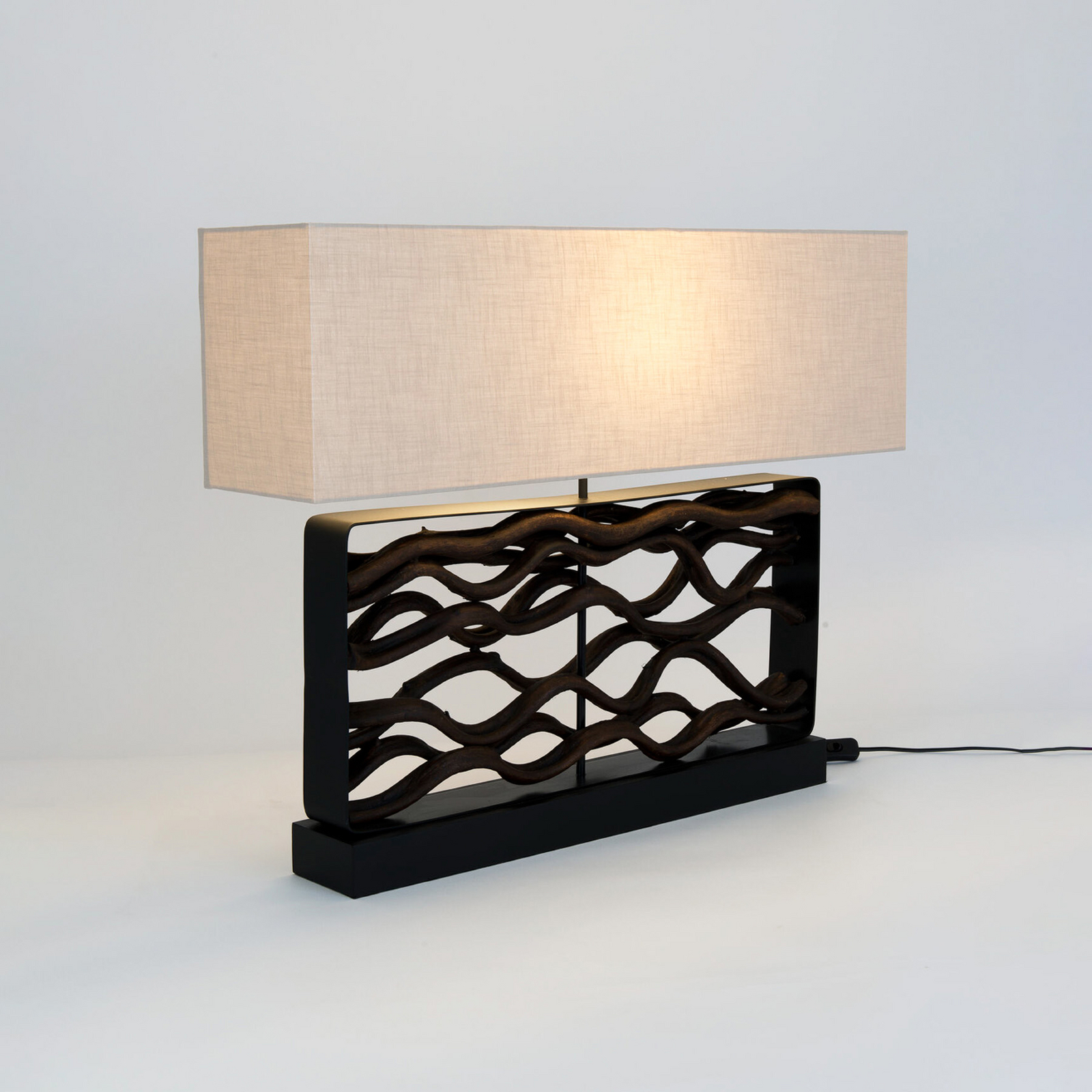 Bordlampe TREMITI NERO svart/beige, høyde 67 cm, tre/tekstil