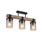 Plafondlamp Lila met houten balk, 3-lamps