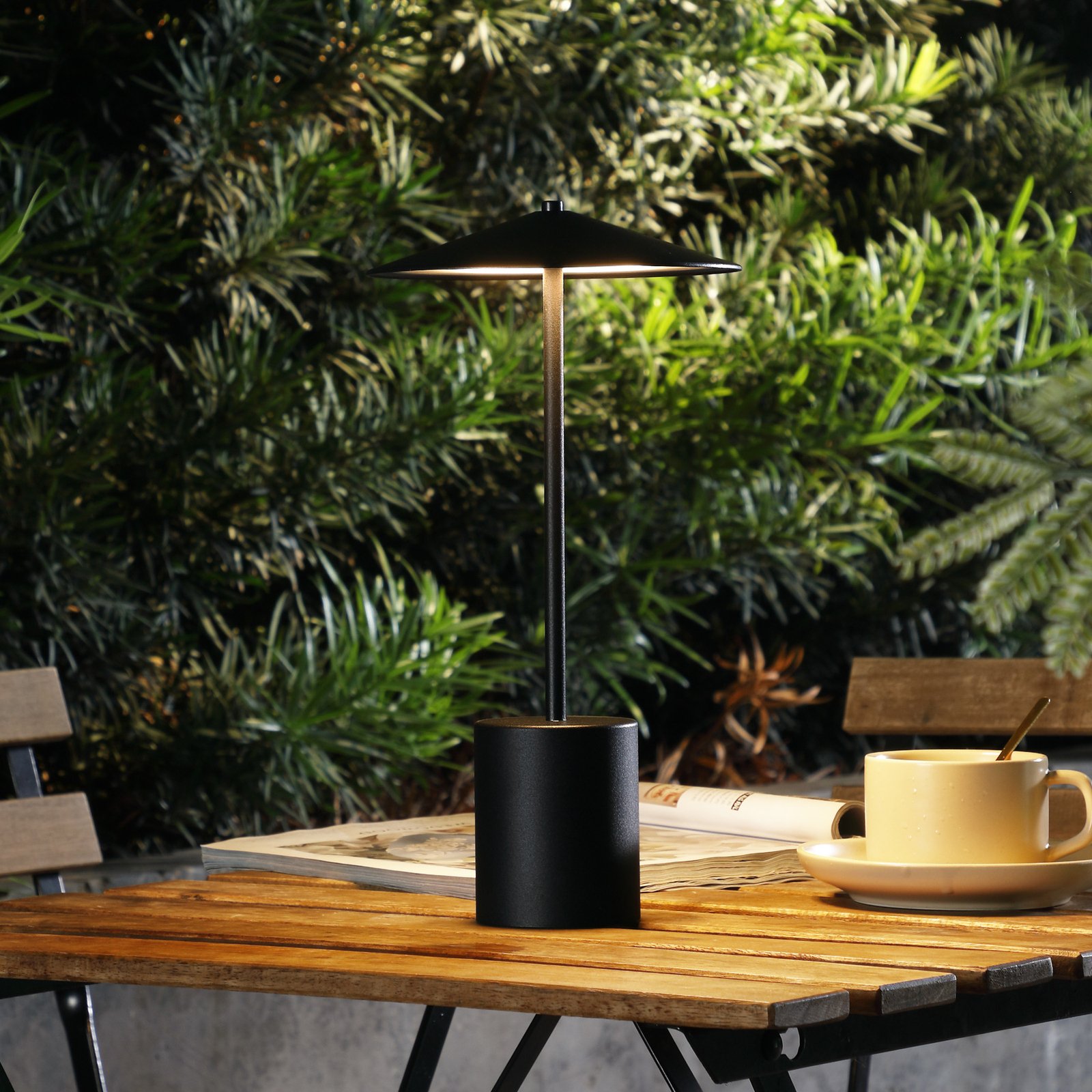 Lámpara de mesa Lindby Ayva LED recargable, regulable, negra