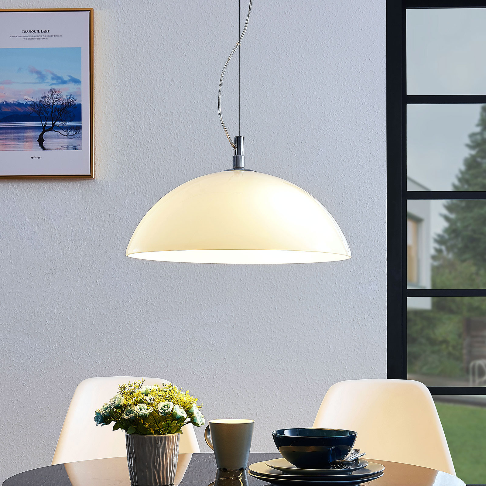 Lucande Lourenco opaalglas hanglamp, 45 cm