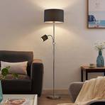 Lindby Melanie floor lamp, grey, textile, E27+E14, reading light