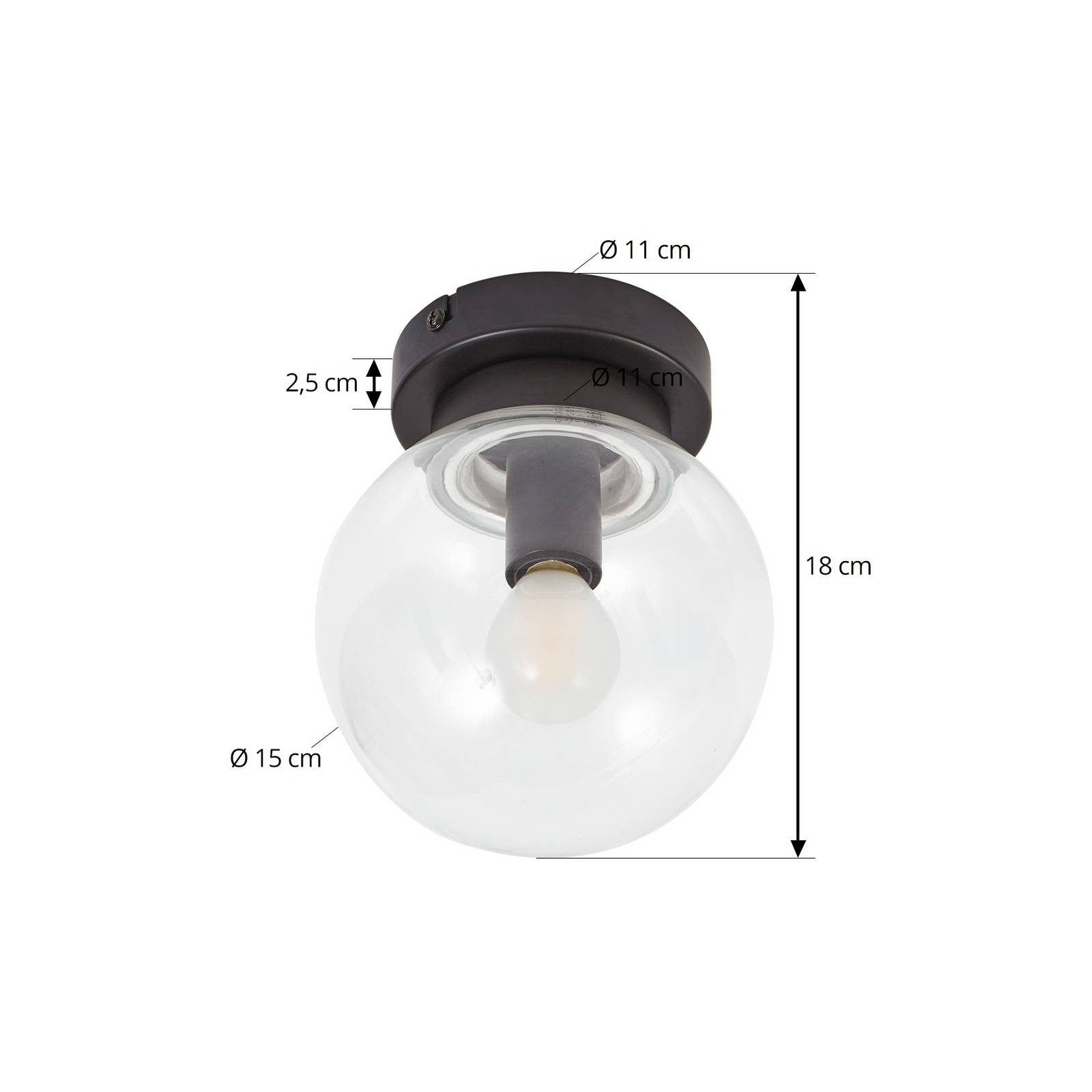 Lampa sufitowa Lucande Badolo, czarna, szkło, Ø 15 cm, IP44