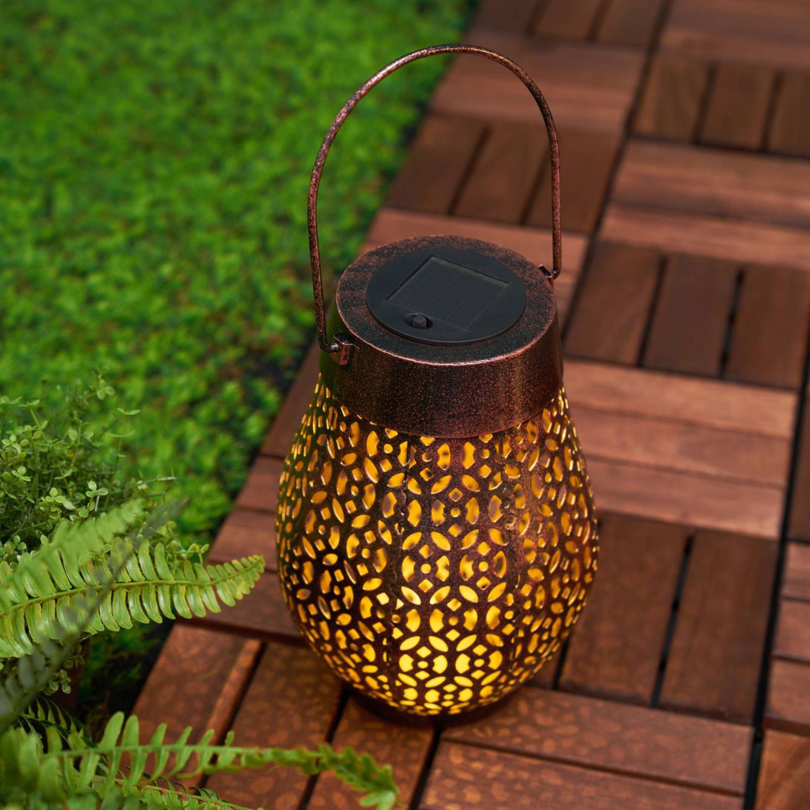 Pauleen Deco-solarlamp buiten - lamp op zonne-energie - Lantaarn - Marokkaans / oosters - koper - metaal