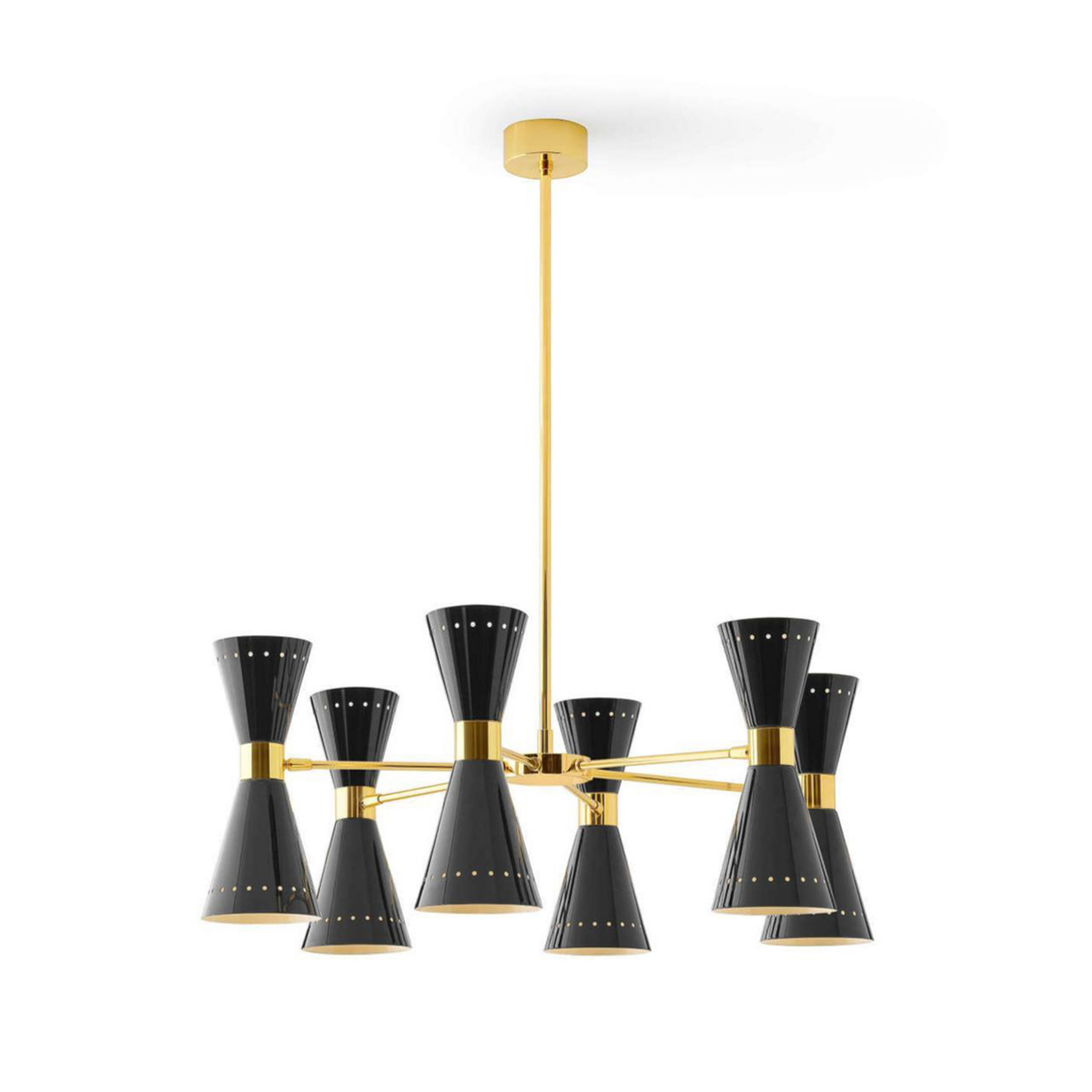 Stilnovo Pendellampe Megafono, Länge 80 cm, schwarz,12-flg.
