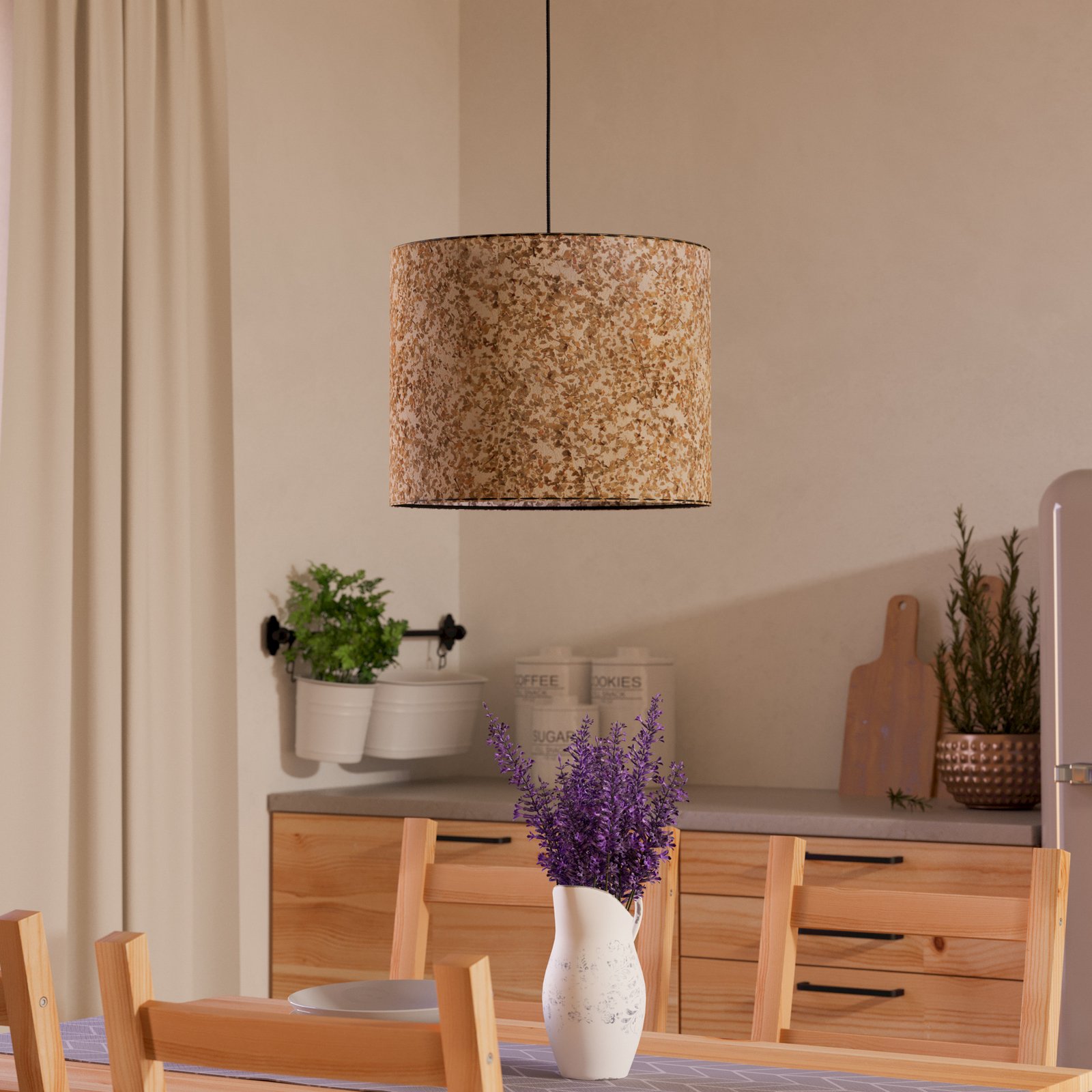 Hängelampe Butterburn, Ø 36 cm, beige/grün, Stoff