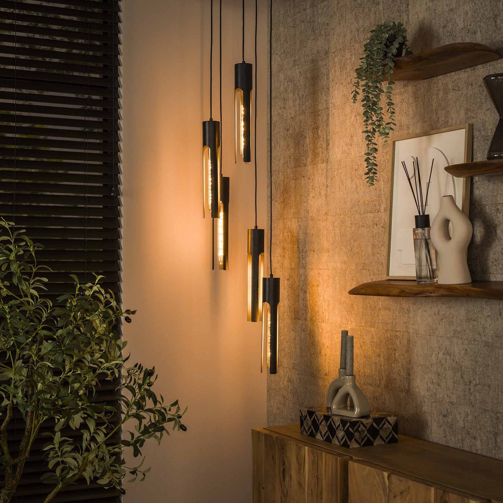 Lampa wisząca Tube, czarna, Ø 30 cm, metal, 5-punktowa