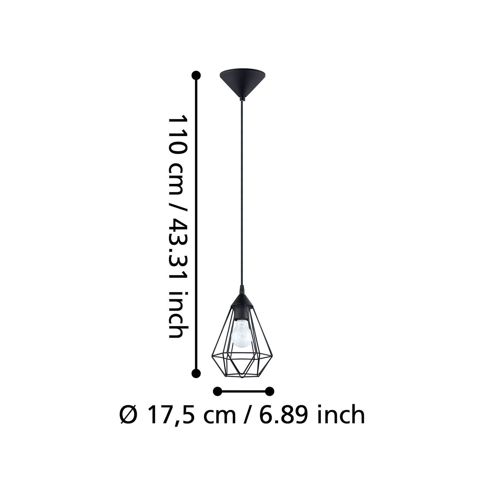 Hanglamp Tarbes, 1-lamp, 17,5cm, zwart Hanglamp Tarbes, 1-lamp, 17,5cm, zwart