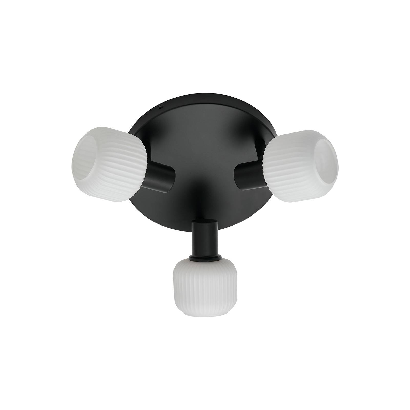 Mini lampa sufitowa Milford, 3-punktowa, czarna, szkło żebrowane