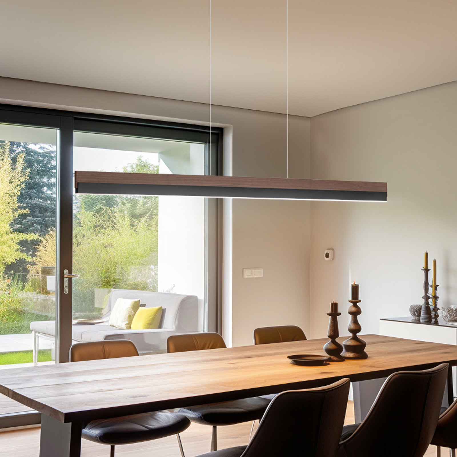 Quitani Lampă suspendată cu LED Keijo negru/negru 123 cm - Camera de zi / sufragerie - Casă de țară / Rustic - nuc negru mat - Lemn