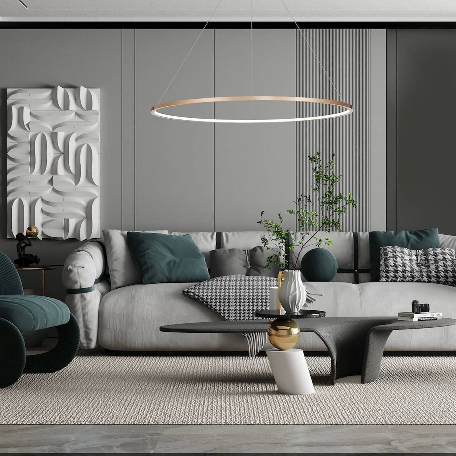 Żyrandol LED Saturno, Ø 120 cm, złoty, 1-punktowa, 4000 K