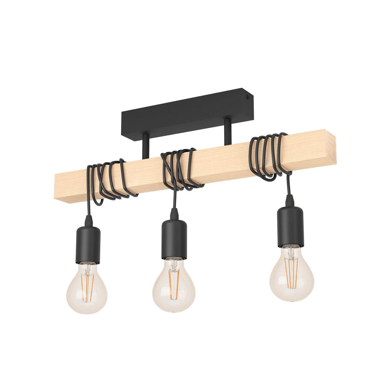 Candeeiro de teto de madeira Townshend, 3 luzes preto