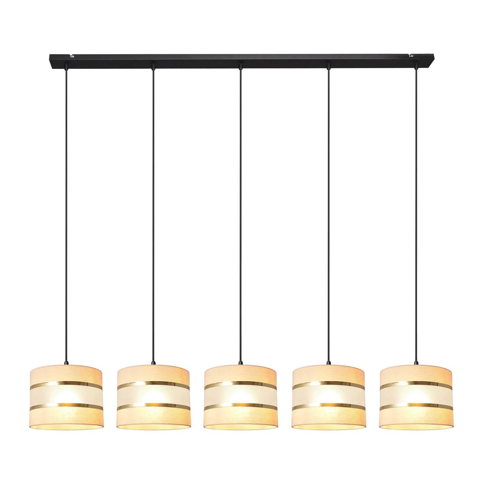 Euluna Suspension Helen écru-dorée linéaire 5 lampes