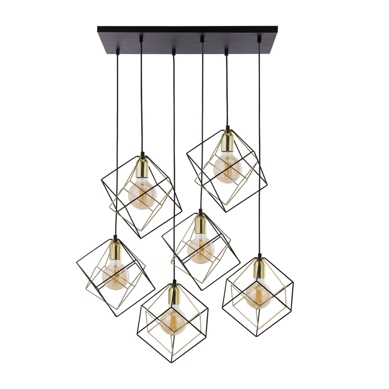 Hanglamp Alambre 6-lamps offset goud/zwart