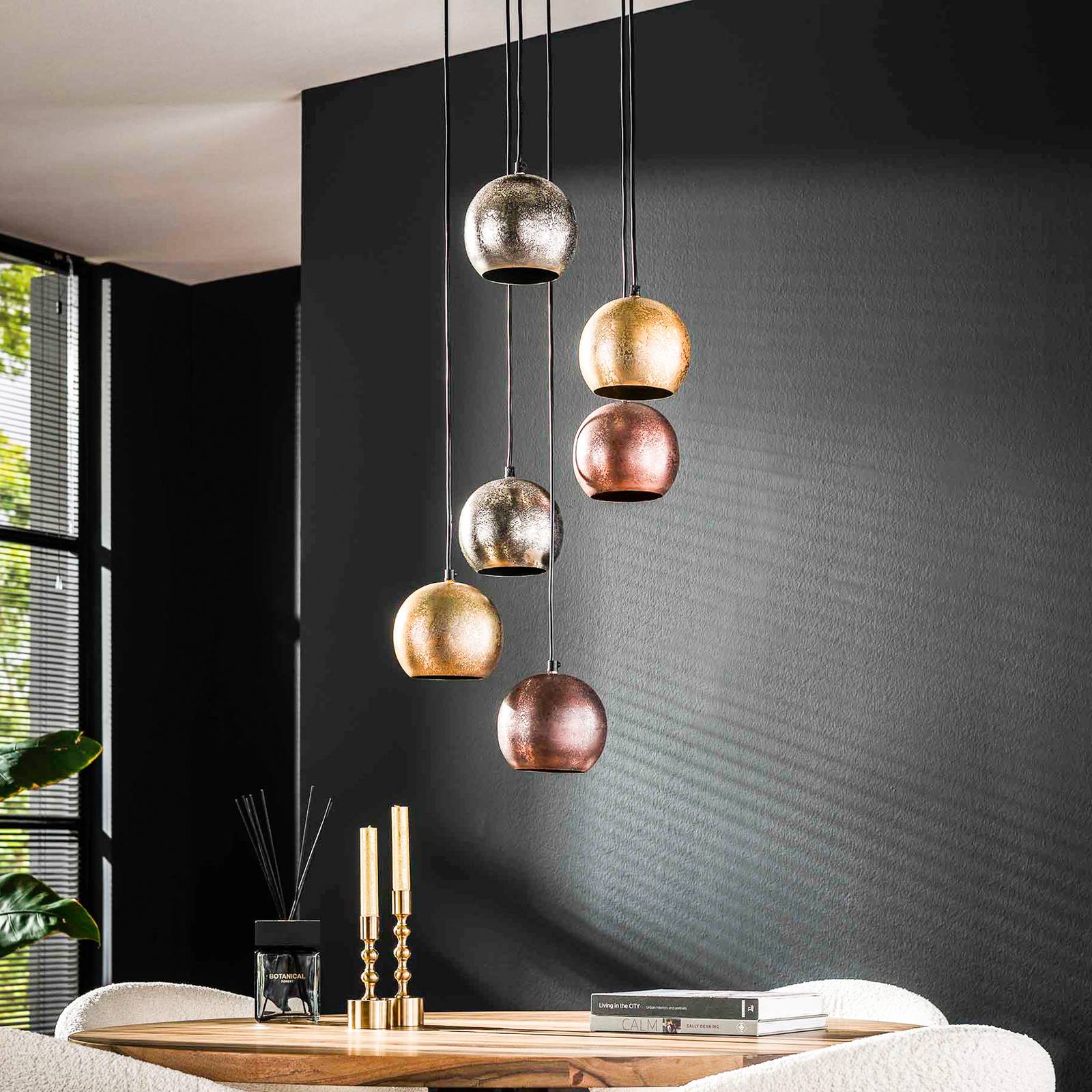 Lampa wisząca Mixa, 6-punktowa, złoty / srebrny / Bronz