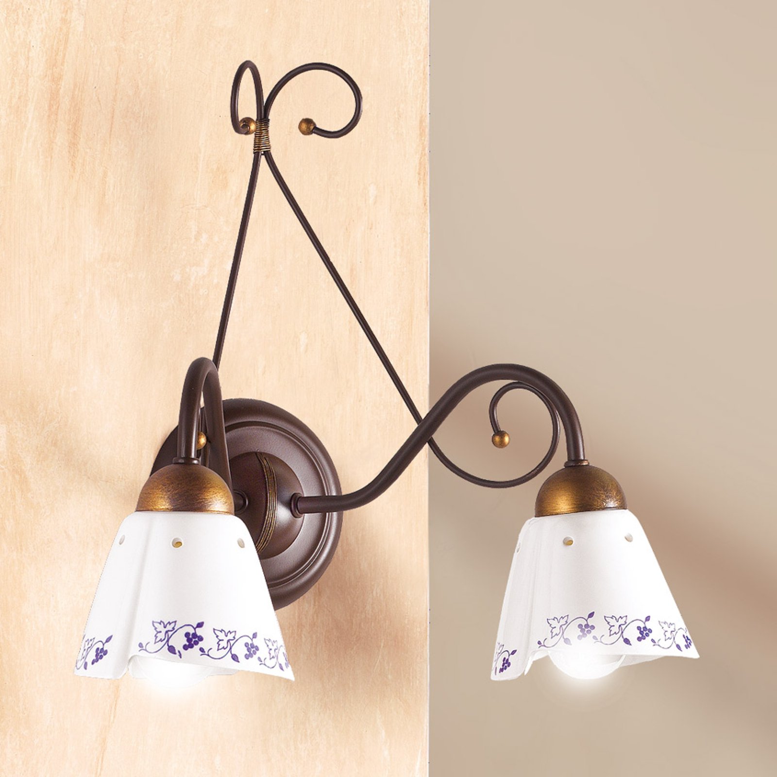 Ceramiche 2-bulb CARTOCCIO wall light, for Hallway, ceramic, metal, E14, 40 W, energy efficiency: A++, H: 38 cm