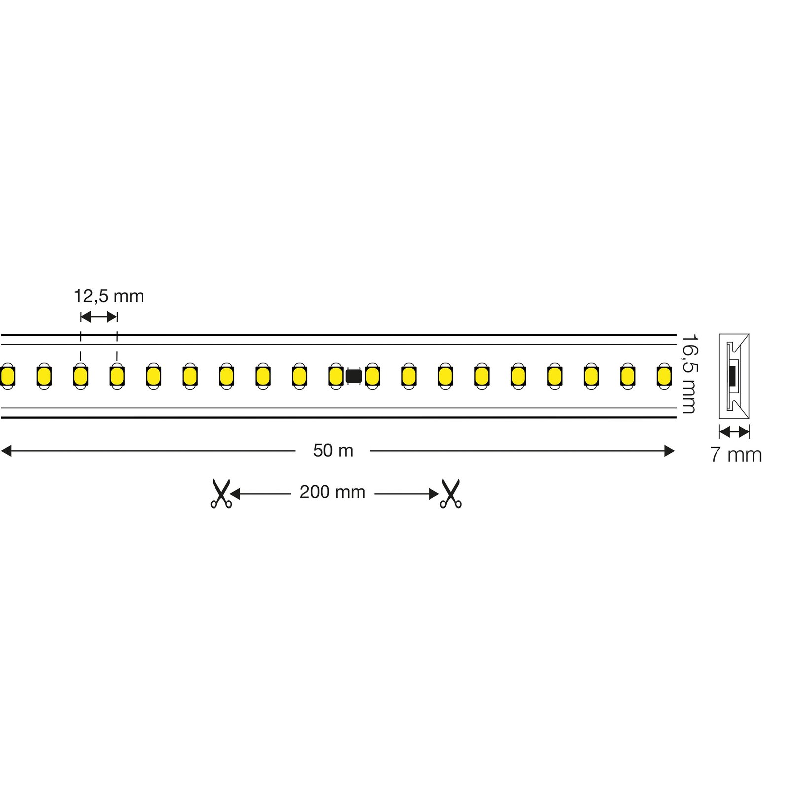 SLC LED strip 230V complete set IP65 5 m, 4,000 K