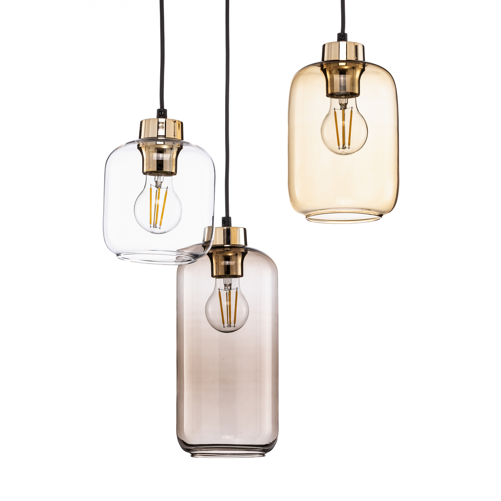 Marco Brown pendant light, 3-bulb, clear/brown