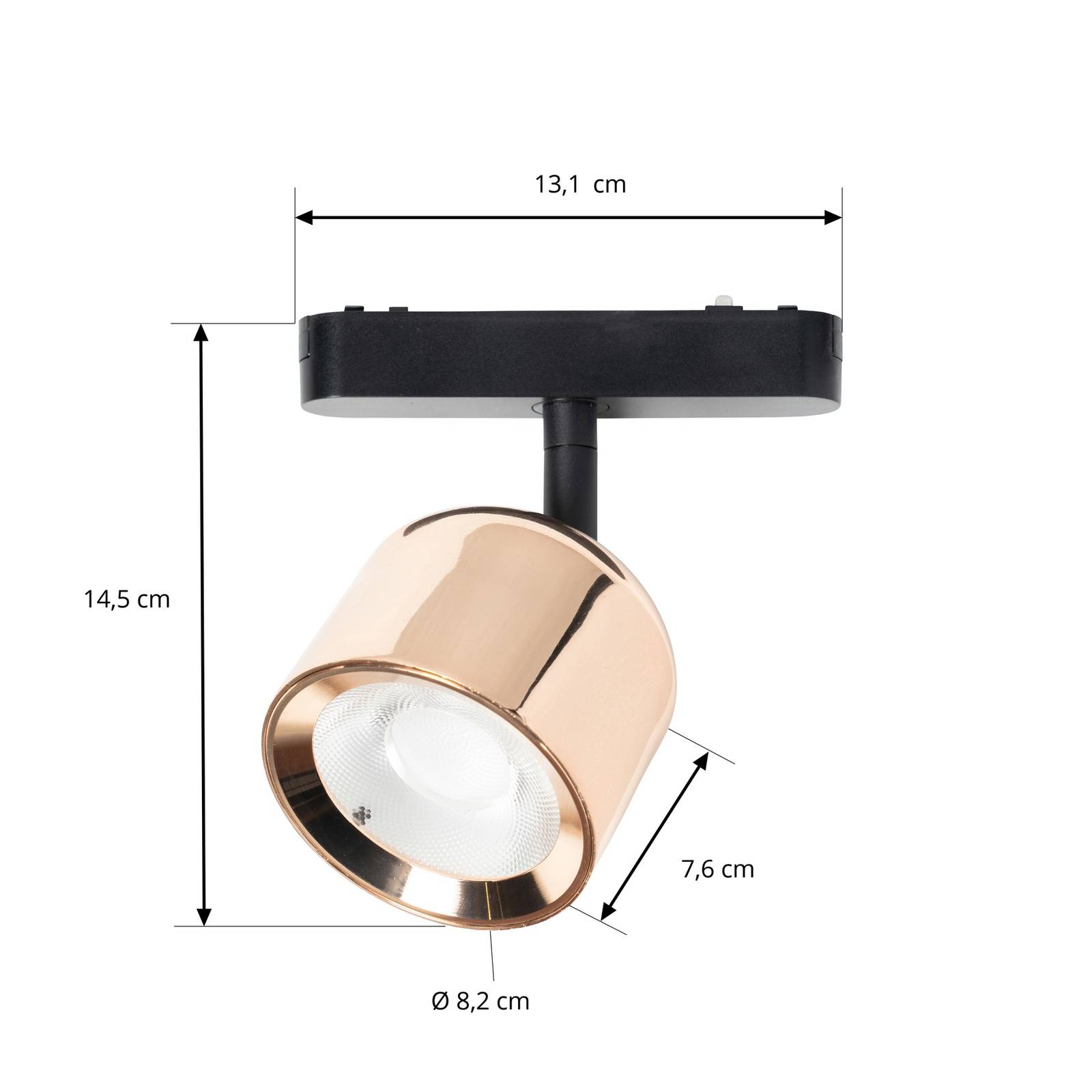 Spot LED Lindby 48 V Lumaro, różowe złoto, Ø 8,2 cm, aluminium, ściemniany