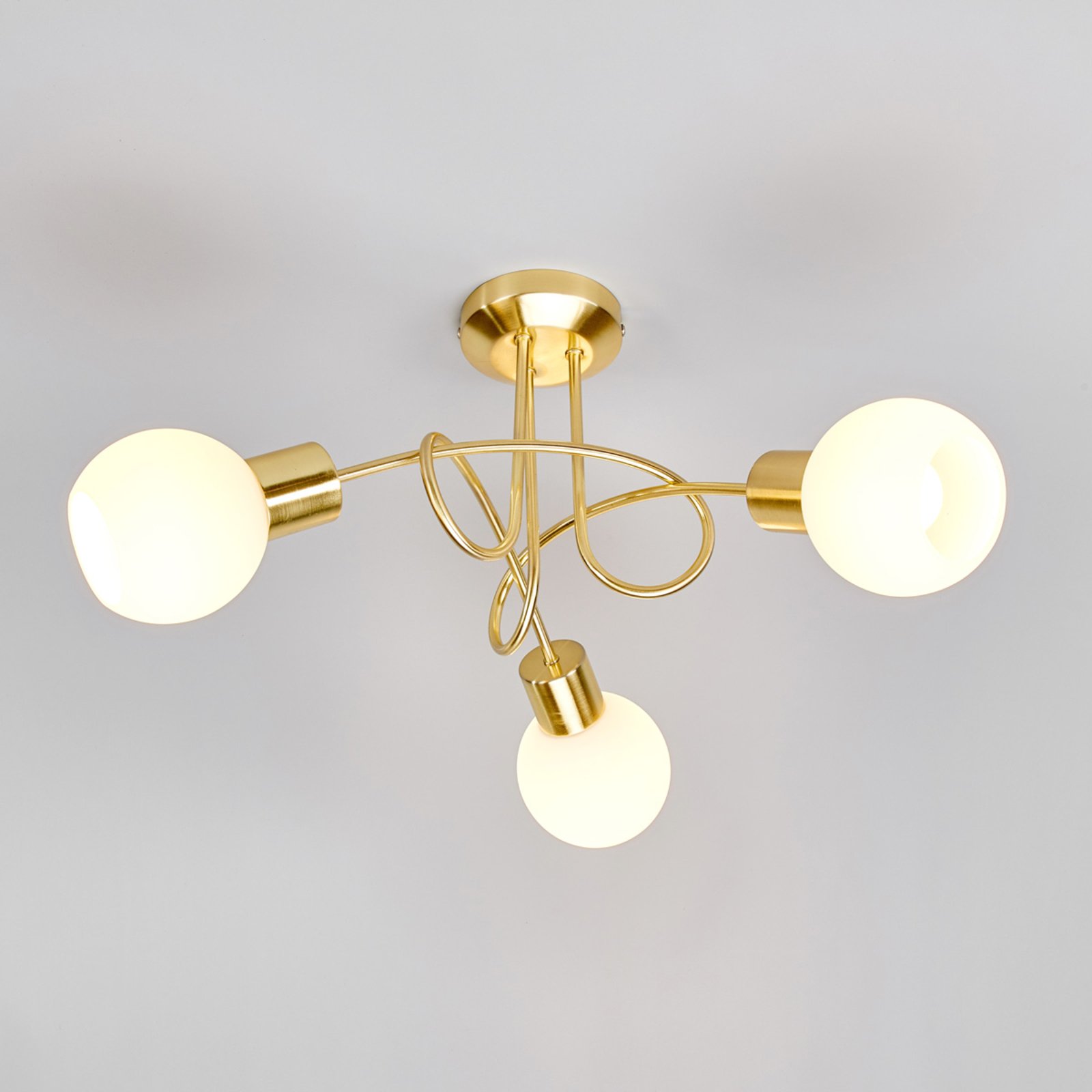 Lindby Deckenlampe Elaina, Ø52cm, 3-flg., messing, Glas, E14
