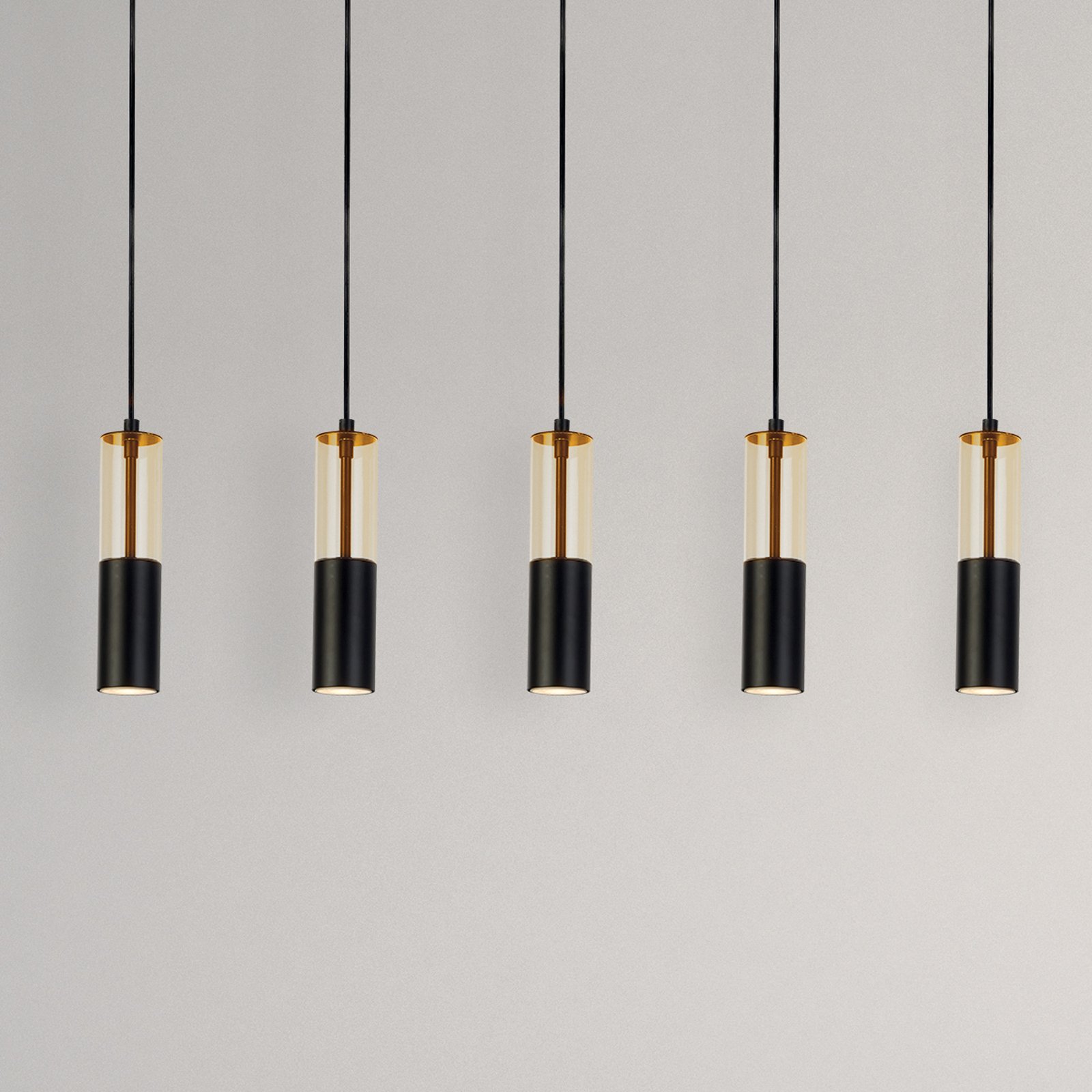 Merrygold pendant light, black/amber, metal, GU10, 5-bulb.