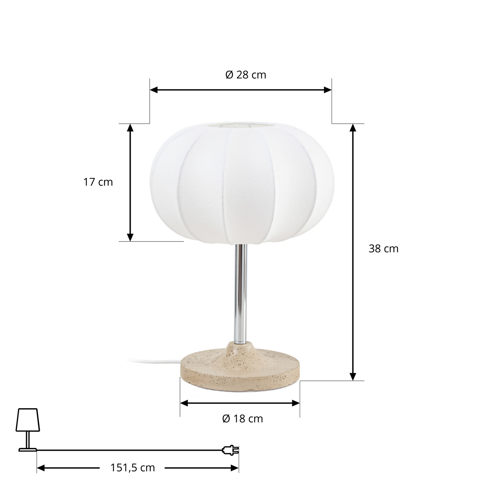 Elovie table lamp, natural/chrome, fabric/travertine, 35 cm – NOLA Elovie table lamp, natural/chrome, fabric/travertine, 35 cm – NOLA