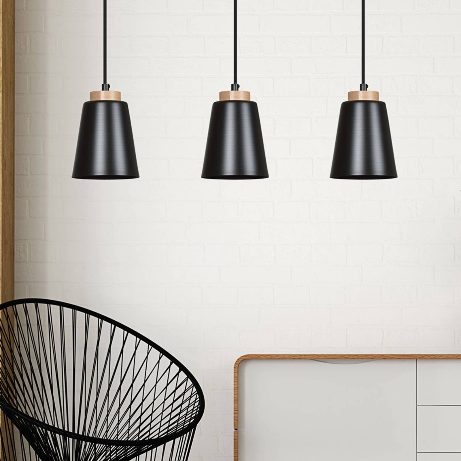 Hanglamp Bolero 3, 3-lamps, zwart
