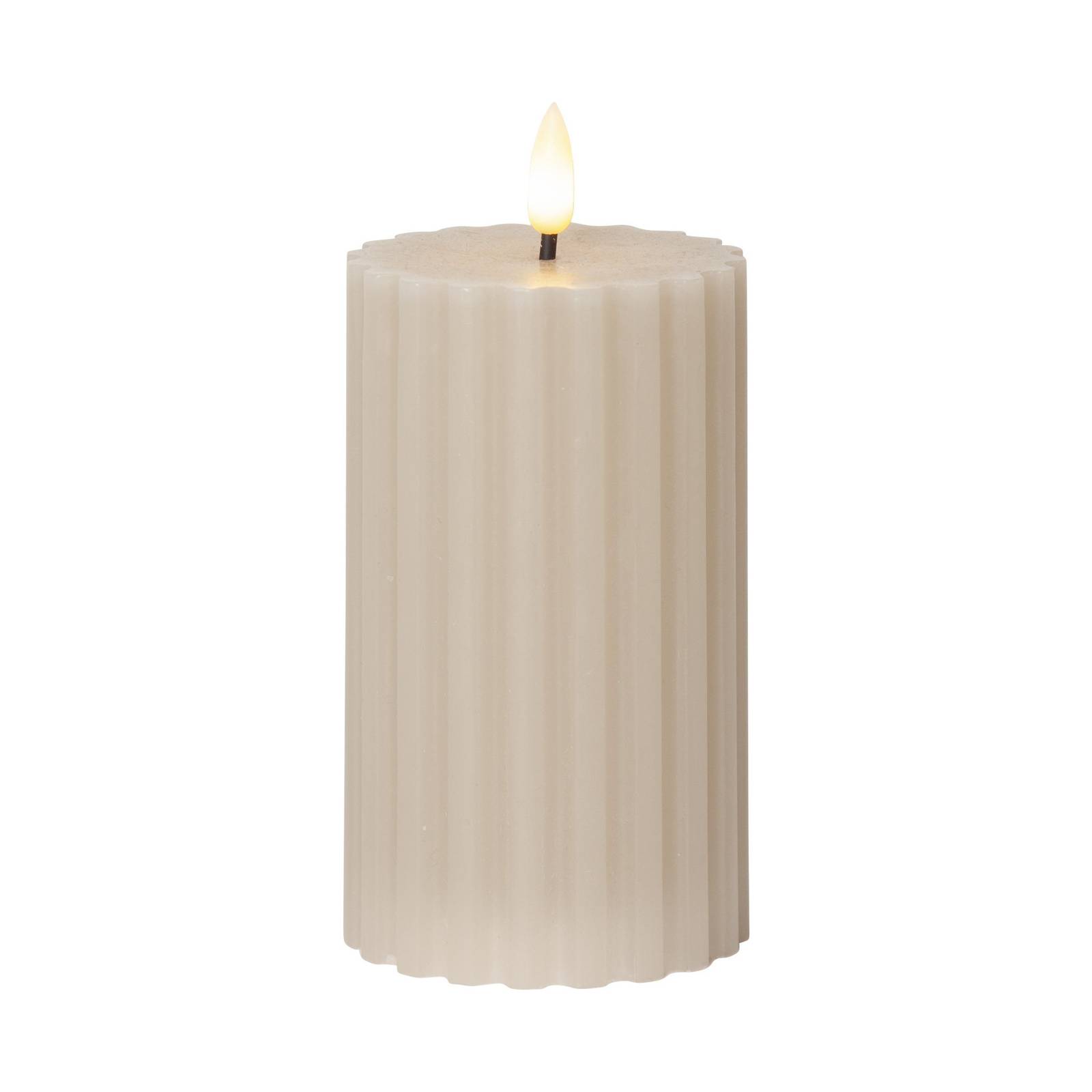 LED-Kerze Flamme Stripe beige 15cm Echtwachs Batteriebetrieb
