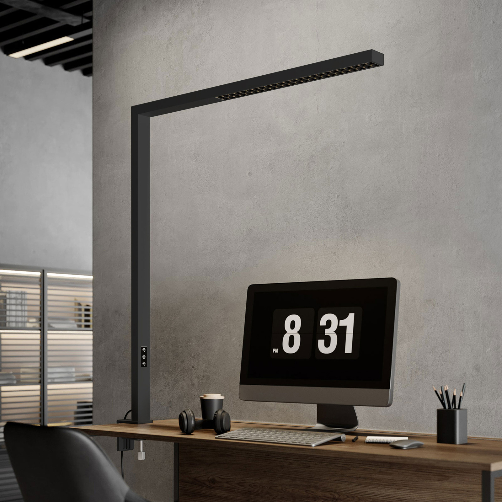 Arcchio Jolinda LED-Büro-Klemmleuchte, schwarz, dimmbar