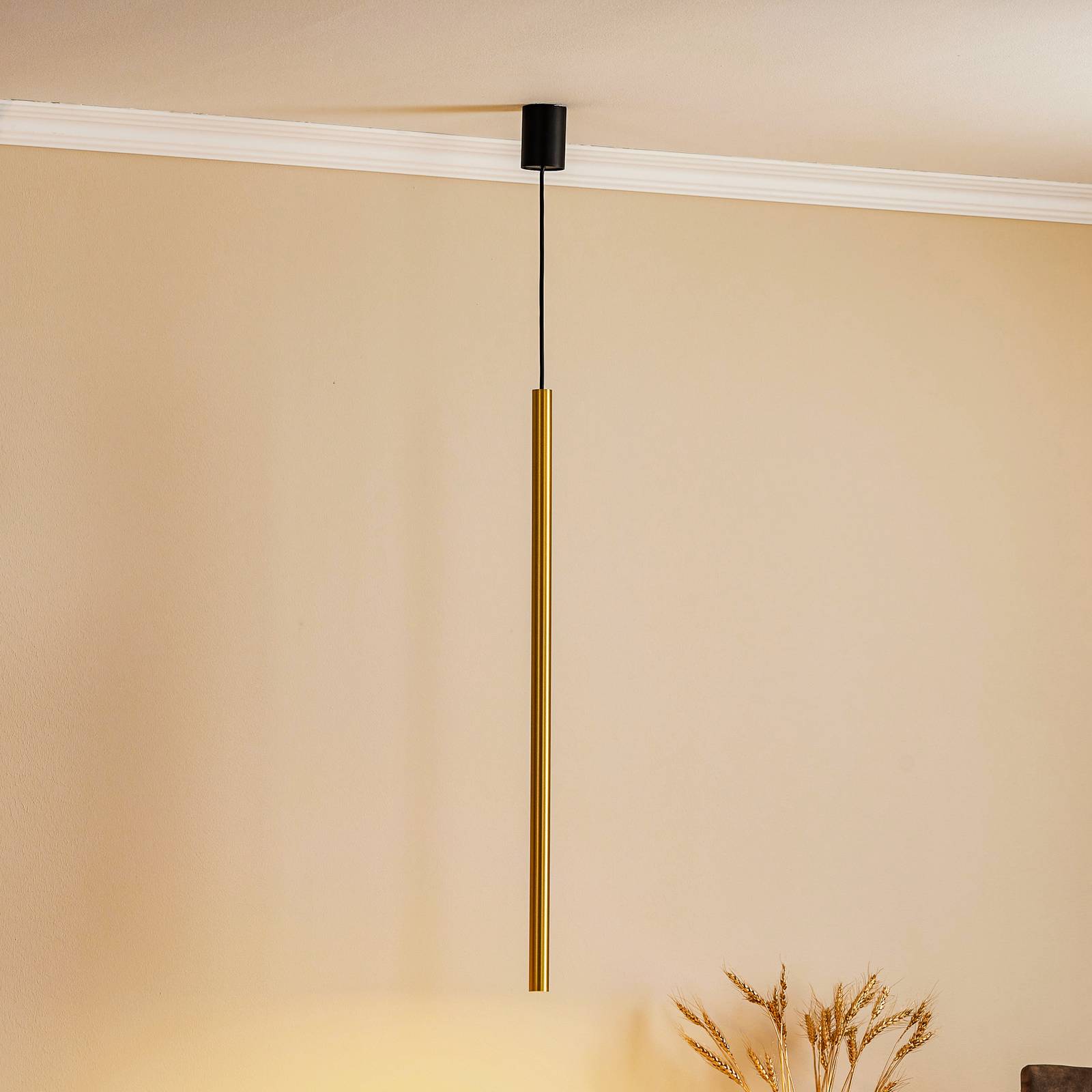 Závesná lampa Laser, jednoplameňová, mosadz, tienidlo 75 cm