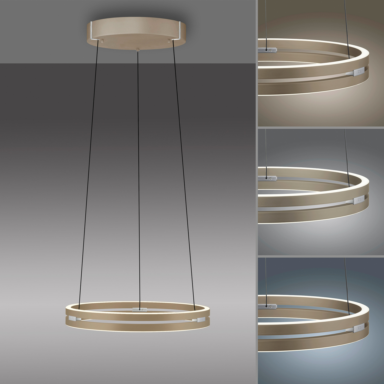 PURE LED-Hängeleuchte E-Loop, bronze, Ø 50 cm, Aluminium CCT