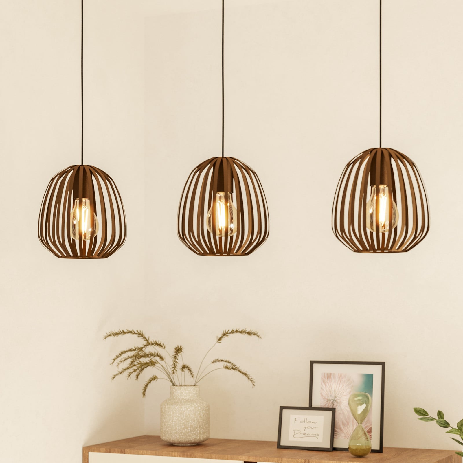 EGLO Lampă suspendată Espinal bronz periat lungime 90 cm 3 becuri. - Camera de zi / sufragerie - Modern - Metal