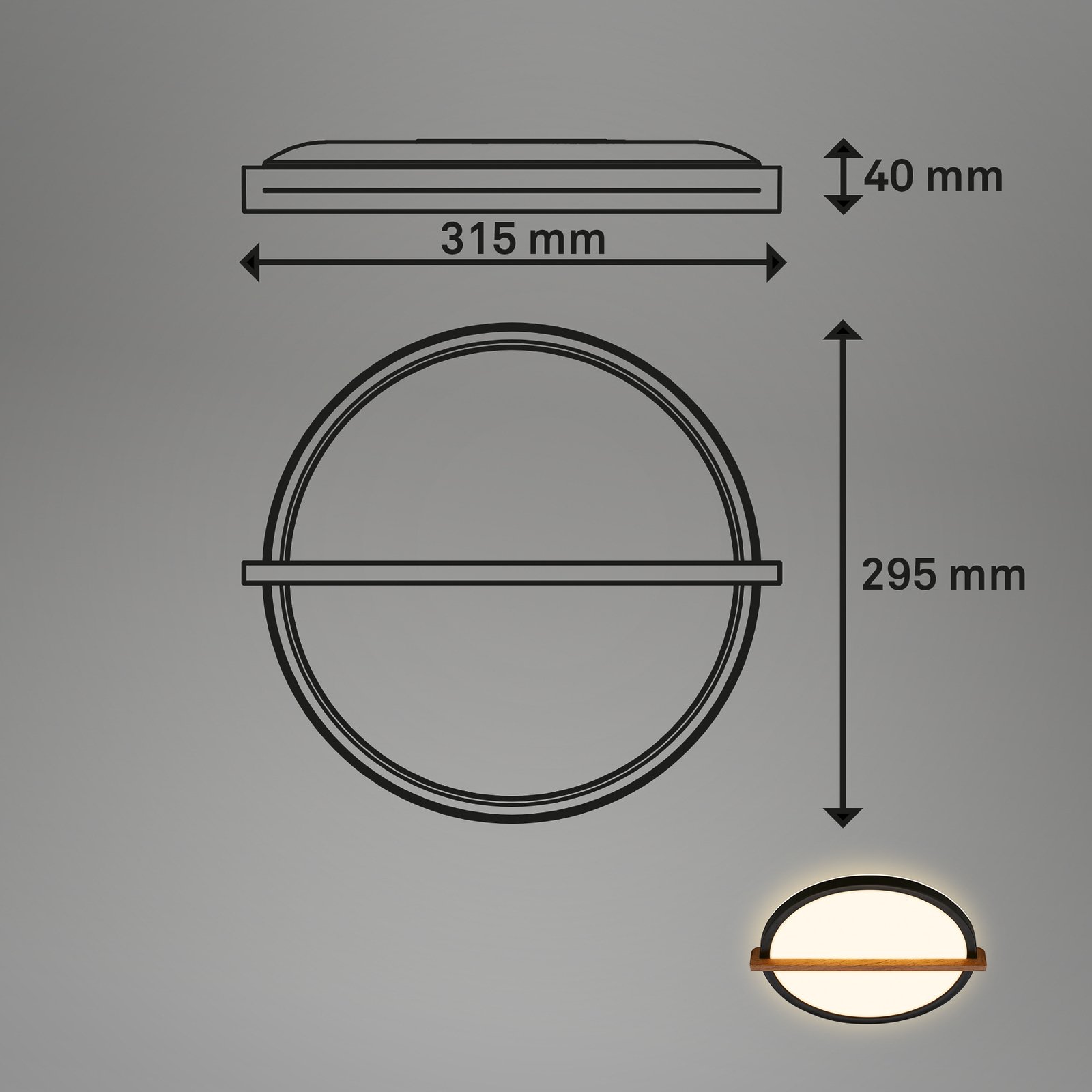 Plafonnier LED Remsa, Ø 30 cm, plastique, noir