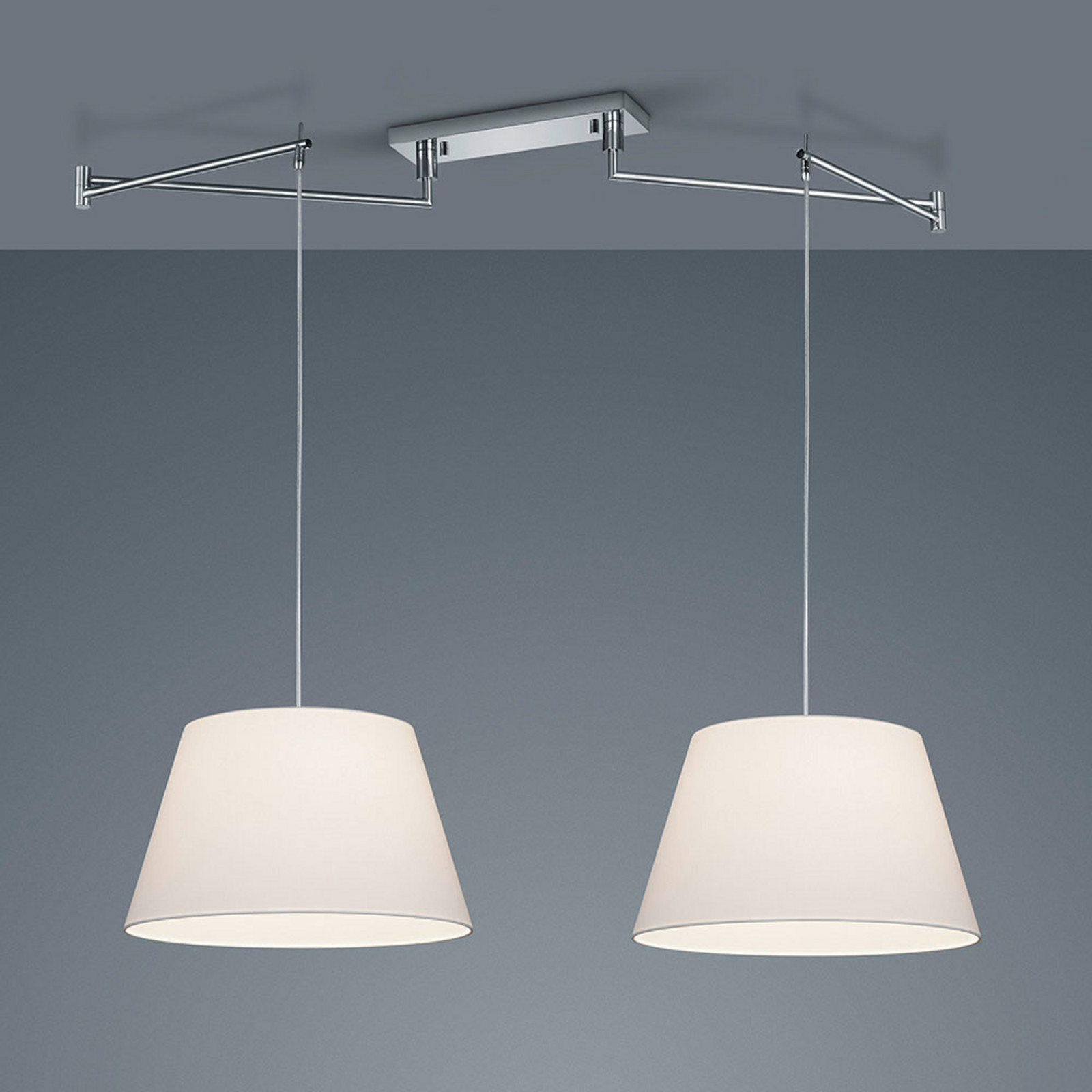 Helestra Certo lampă susp. conică 2 becuri alb - Camera de zi / sufragerie - modern - alb crom - Țesătură / Textil