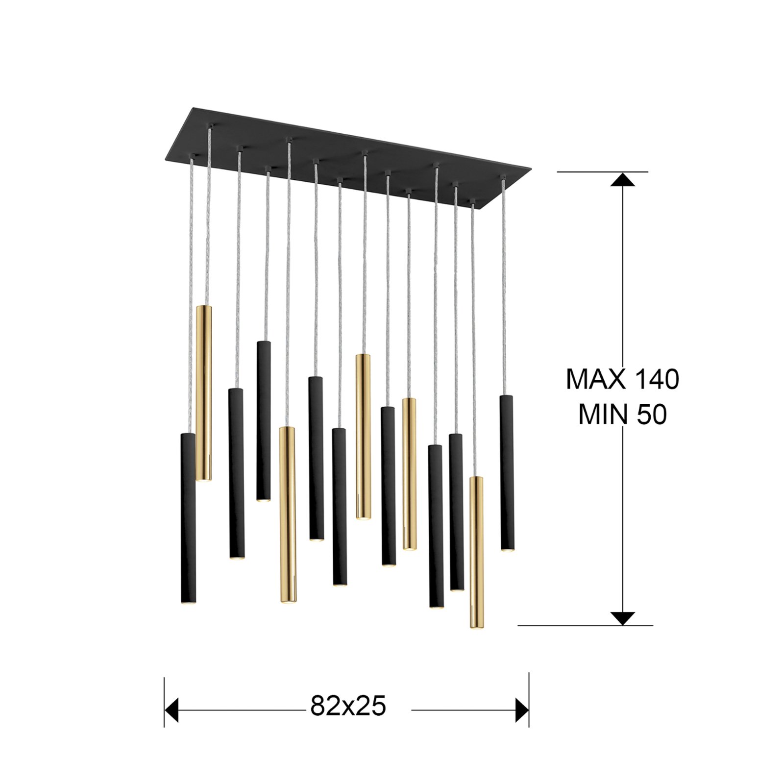 LED-hänglampa Varas styrbar 14 lampor guld/svart