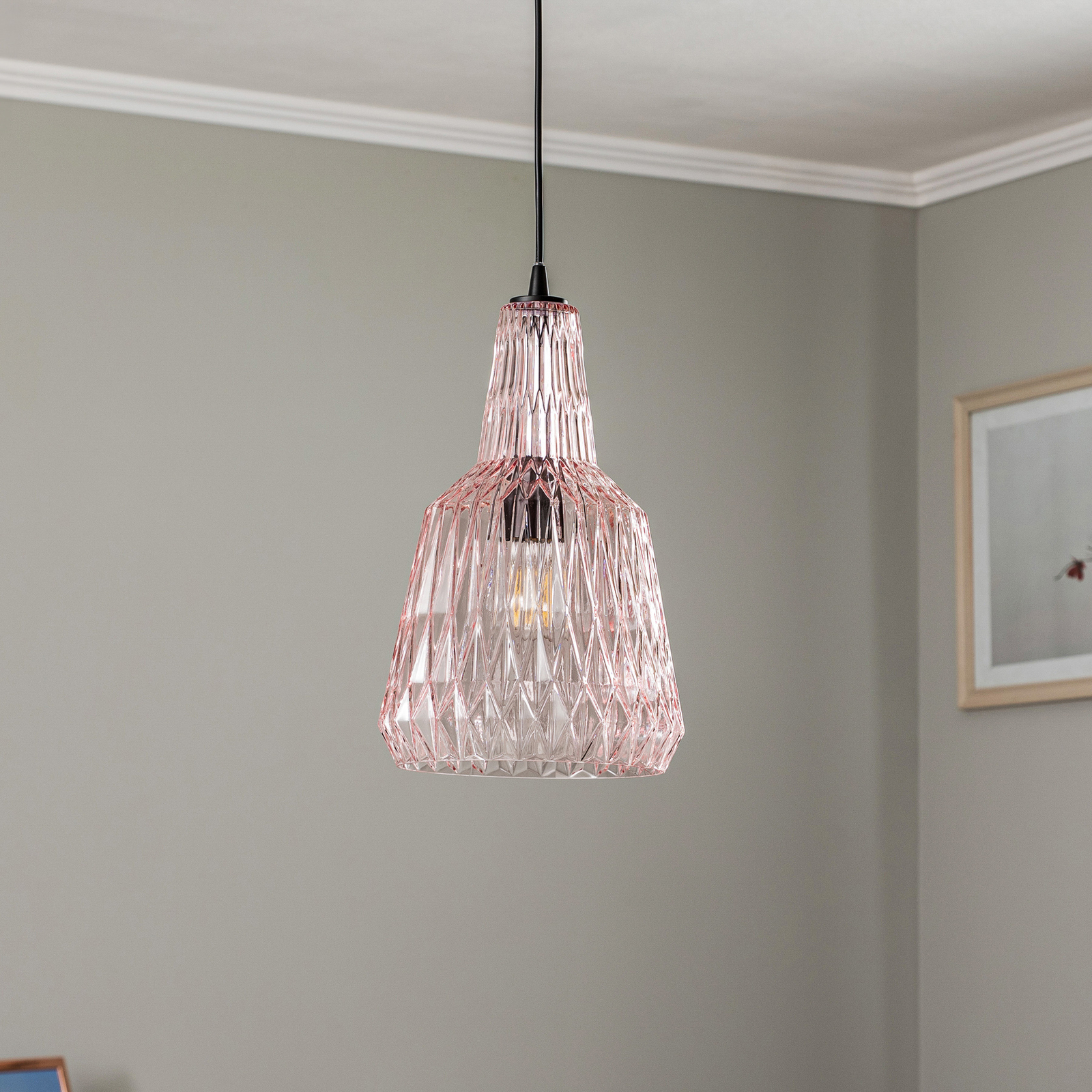 Lindby pendant light Belarion, pink, 1-bulb, glass, Ø 23 cm