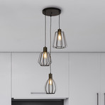 Hängeleuchte Senator, schwarz/messingfarben, Ø 45 cm, 3fl.