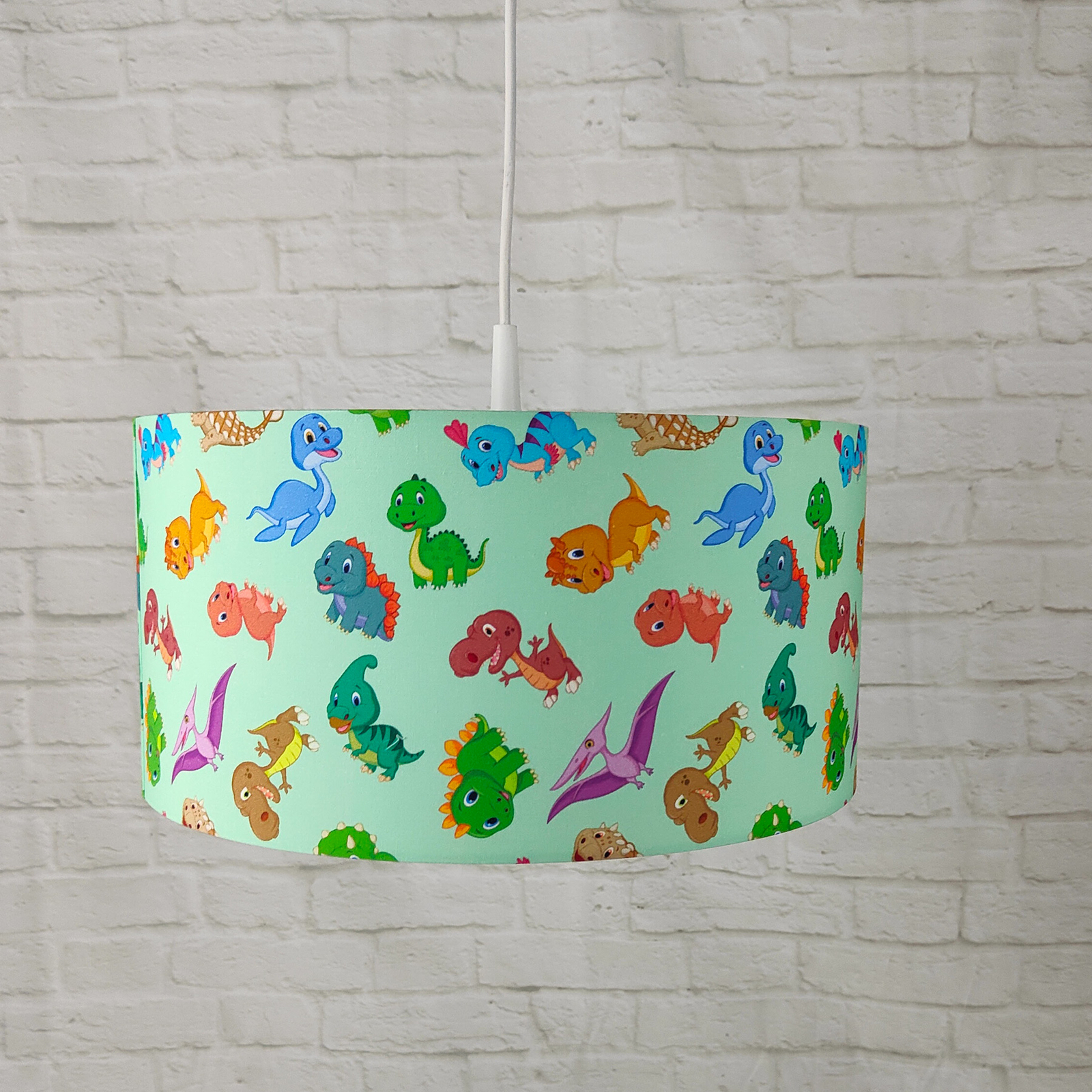 Dinos pendant light with a fabric lampshade