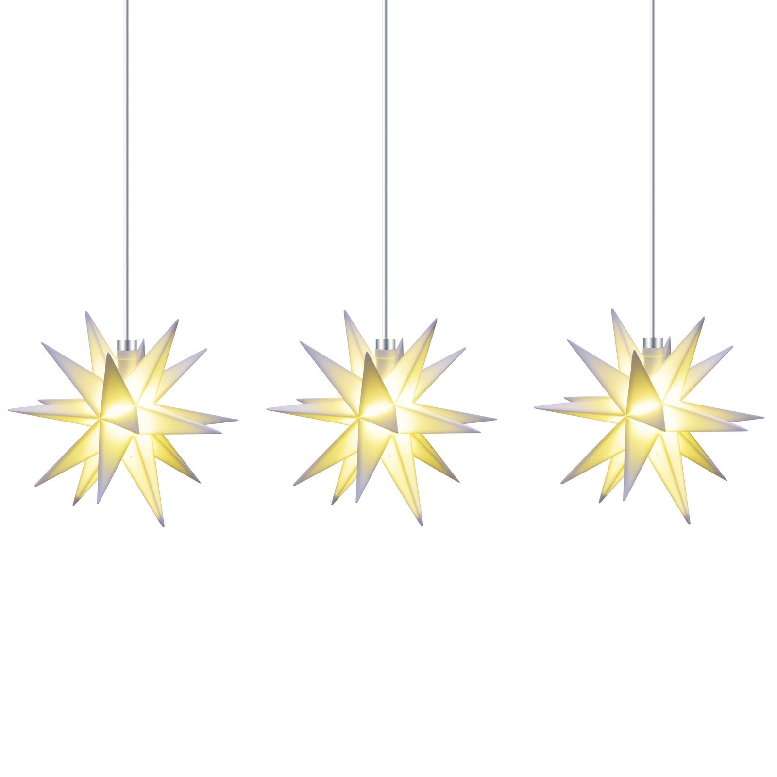 Star 18-pointed string lights, 3-bulb, white