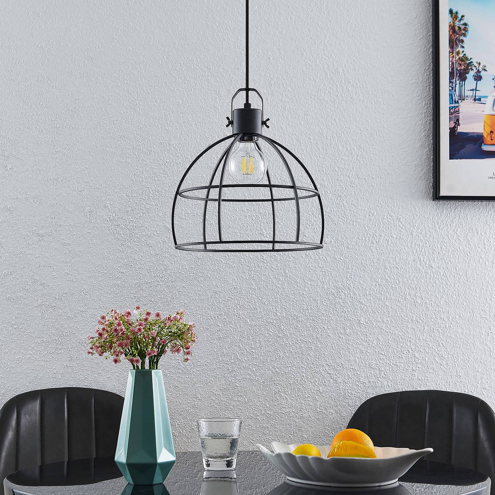 Lindby Flintos lampa wisząca, 1-pkt., czarna