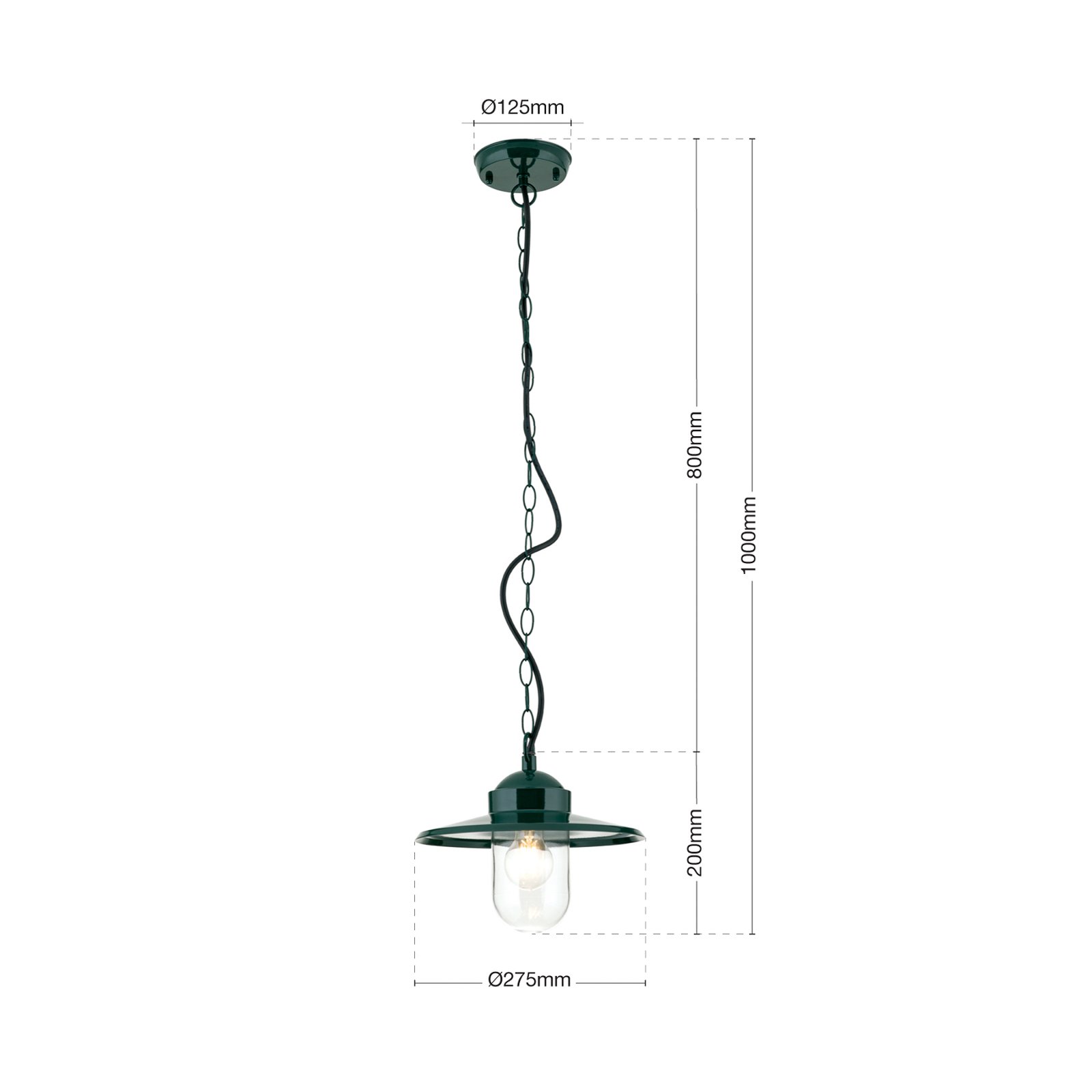 Edward outdoor hanging light, green, Ø 27.5 cm, aluminium/glass