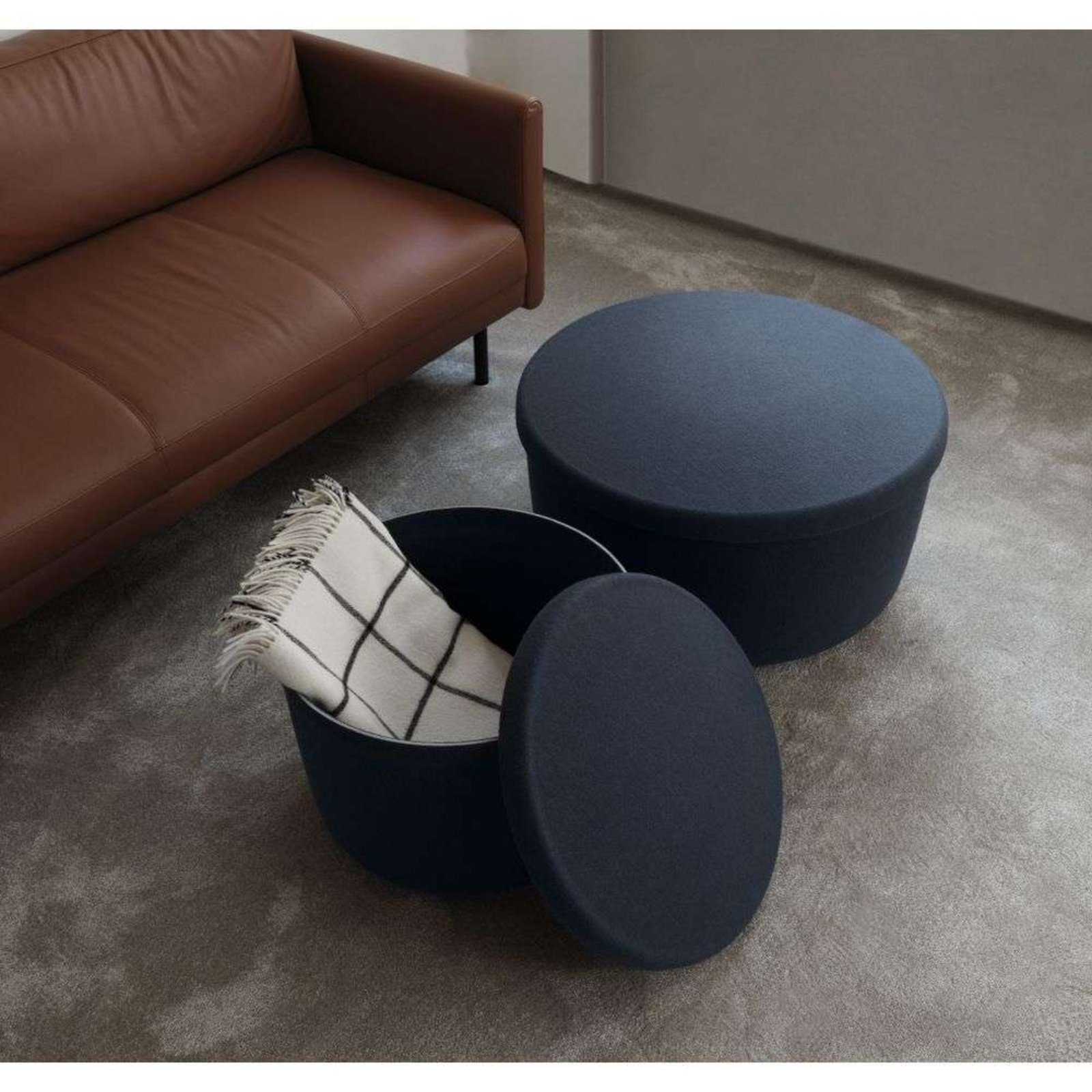 Hide Storage Pouf Large Steel Blue - Normann Copenhagen