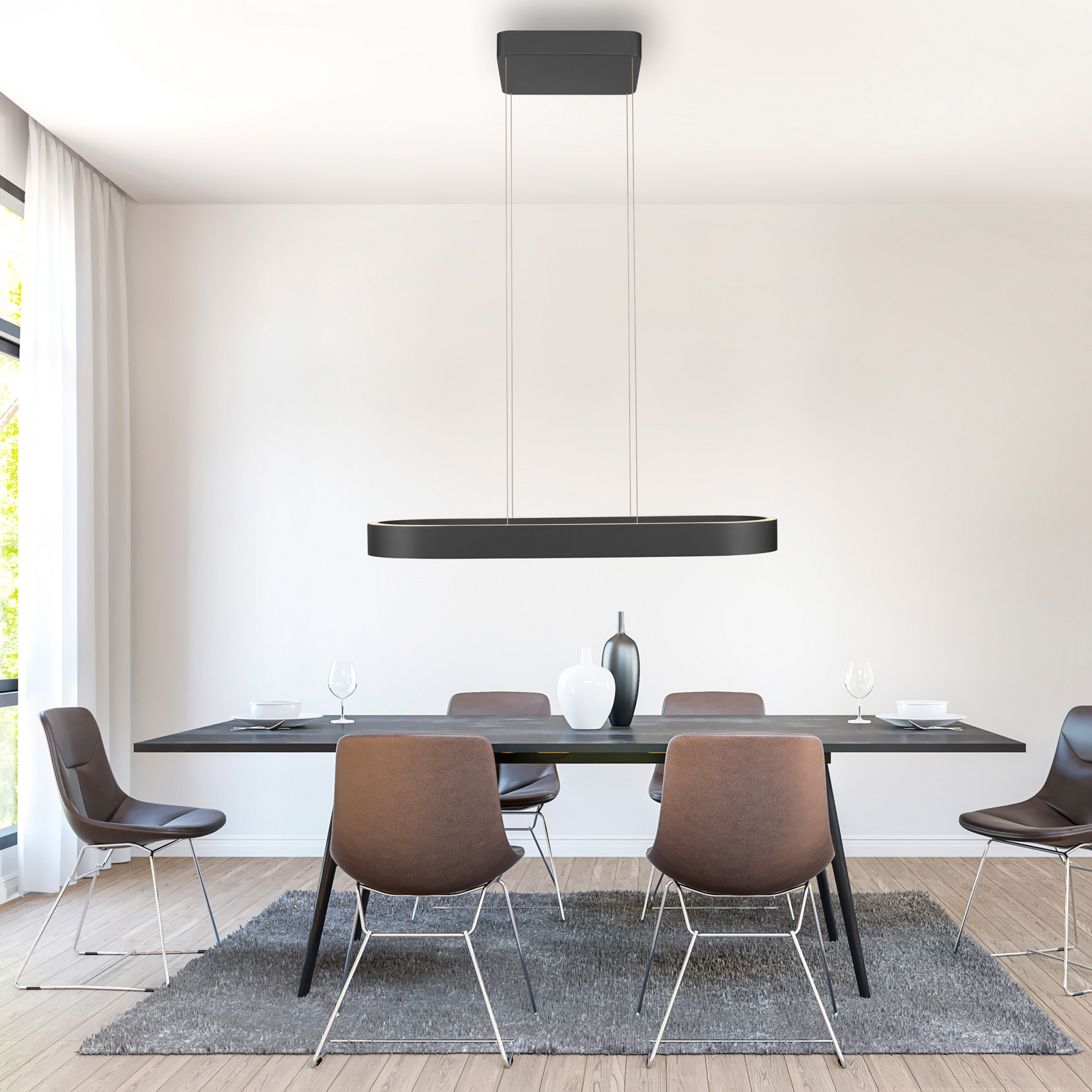 Lámpara colgante LED Paul Neuhaus Q-Stretto, negra,  86,8 cm