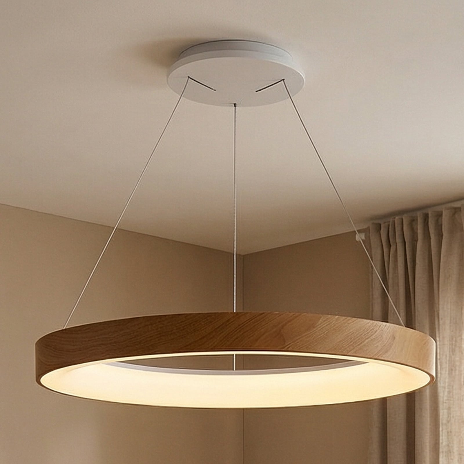 Mantra Iluminación Niseko II Smart LED viseća svjetiljka, Ø 50 cm, efekt drva, CCT - Dnevni boravak/blagovaonica - Moderan - drvo - Aluminij