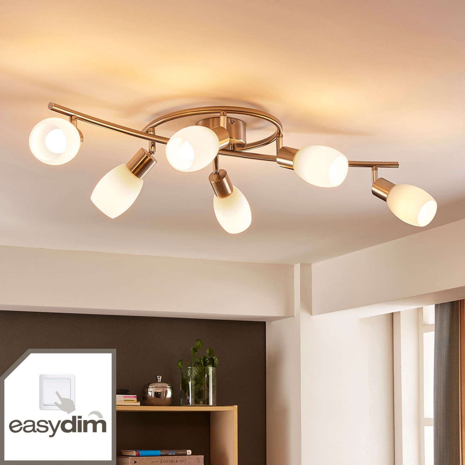 Lindby Bright LED ceiling light Arda, Easydim, for Living / Dining Room, glass, metal, E14, 5 W, energy efficiency: A+, L: 75 cm, W: 25 cm, H: 21.5 cm