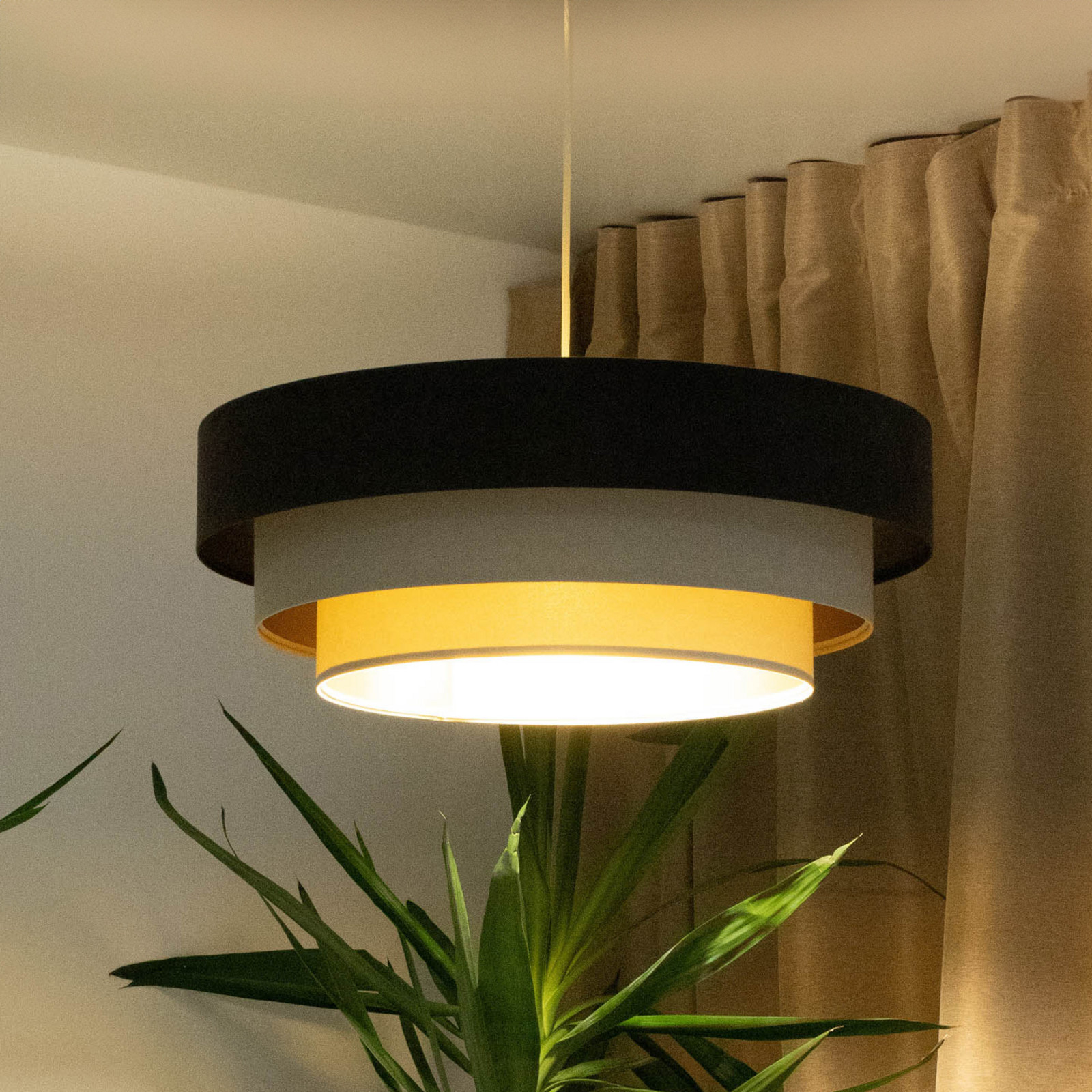 Maco Design Lampă suspendată Triniti maro/bej/crem Ø 60 cm textil - Camera de zi / sufragerie - maro bej crem - Țesătură / Textil