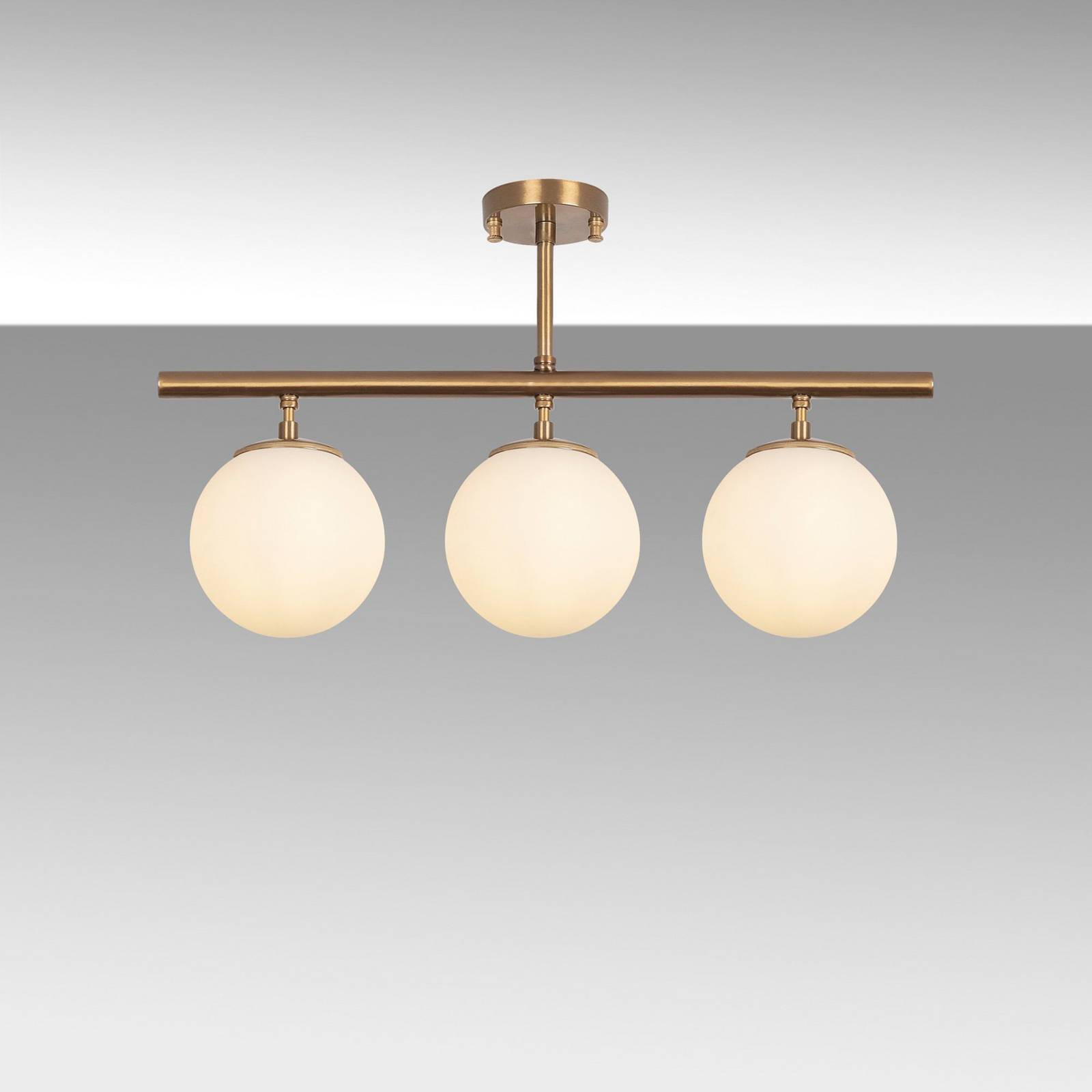 Lampa sufitowa Atmaca, 3-punktowa, złota antyczna, szkło, 60 cm