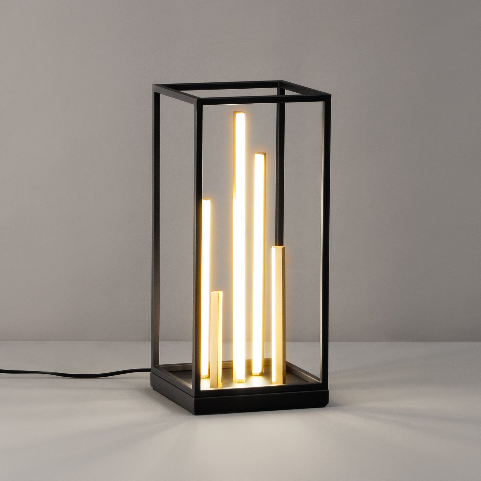 Grid LED table lamp, black/gold, metal, CCT, dimmable